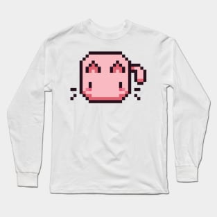 Pink Pixel Cat - Kawaii Retro Pixel Art Long Sleeve T-Shirt